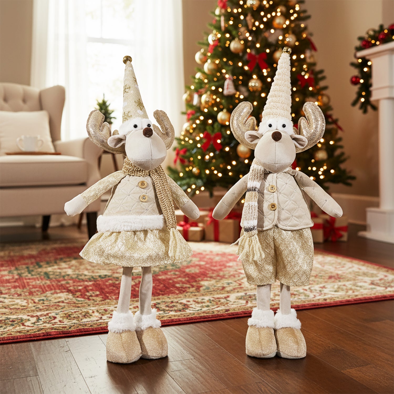 VESTIAMO CASA GRAN NATALE - Renna Natalizia Decorativa Beige h63 cm